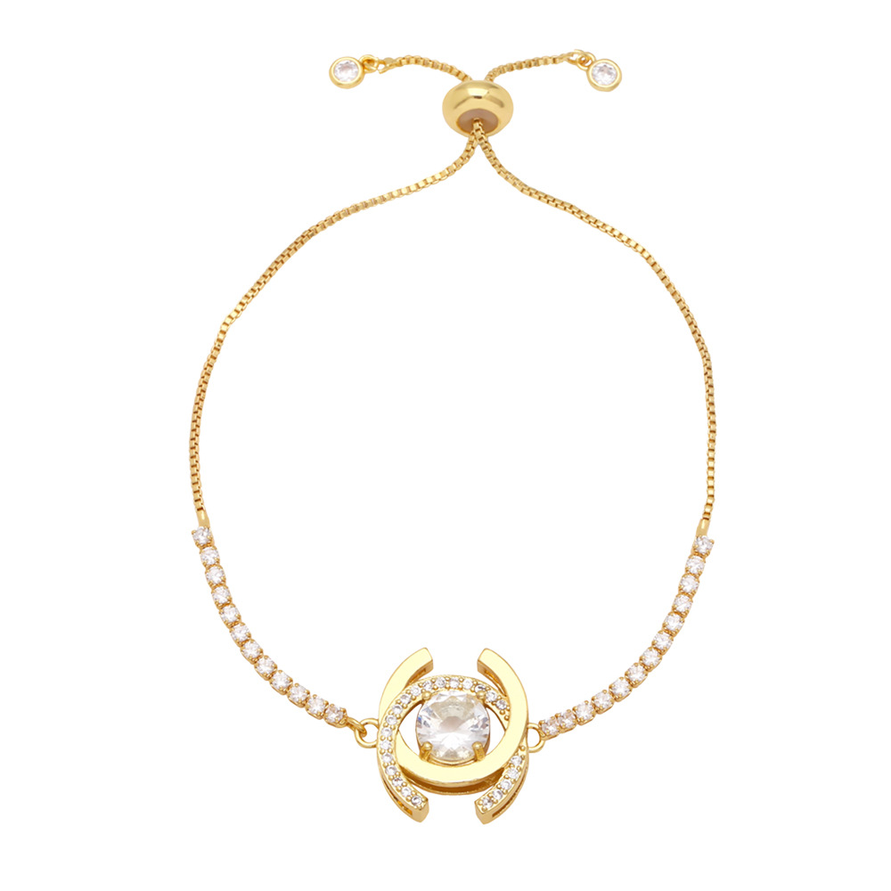 Fashion Color Zircon Women Simple Geometric Diamond Copper Bracelet