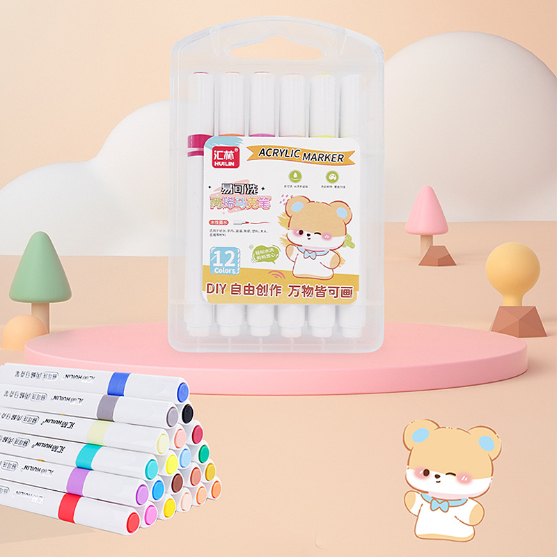 Huilin Cross-Border 12-Color Washable Acrylic Overlay Markers, Non-Bleed, Children's Art, Baby Graffiti Drawing Pens