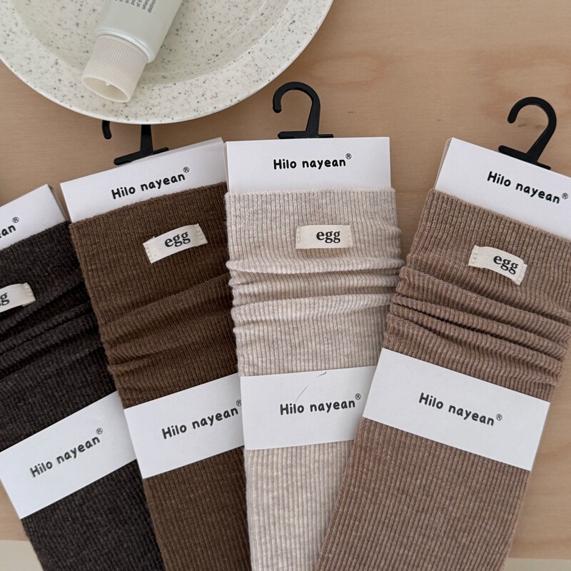 2026 Autumn/Winter New Women's Socks: Japanese-style Ribbed Mid-Calf Socks with Egg Fabric Label, Korean-style Slouch Socks, Versatile