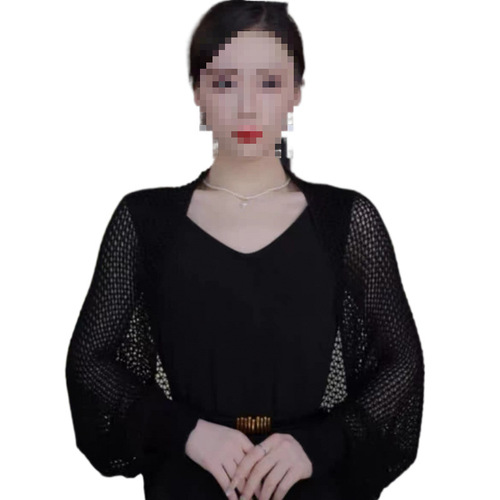Four-Season Ice Silk Long-Sleeve Shawl 2024 New Blend Summer Autumn Mesh Knit Versatile Fashion