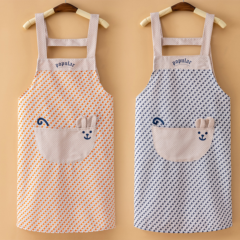 Korean Style Plaid Suspender Apron for Home Kitchen Cooking Oil-Proof Apron Women's Anti-Fouling Breathable Work Clothes