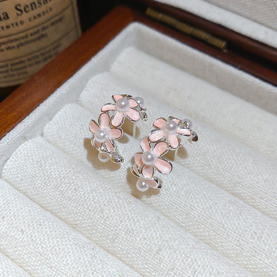 Aguja de plata Corea del Sur diamante Opal flor pendientes diseño fresco Rosa pendientes moda pendientes dulces al por mayor