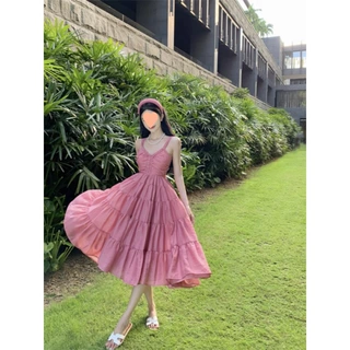 法式吊带连衣裙女夏季小个子气质收腰显瘦海边度假仙女长裙