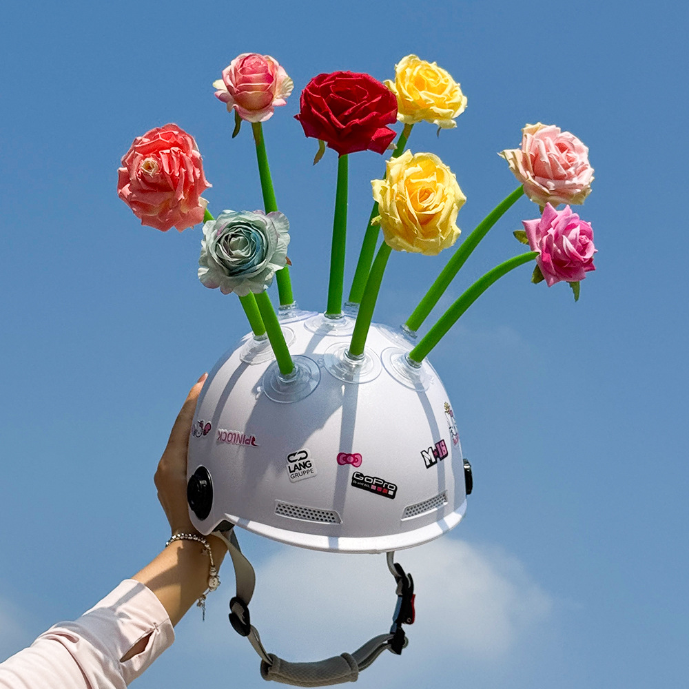 Helmet decoration rose flower, artificial flower cute suction cup sunflower, universal for motorcycle and electric scooter helmets
