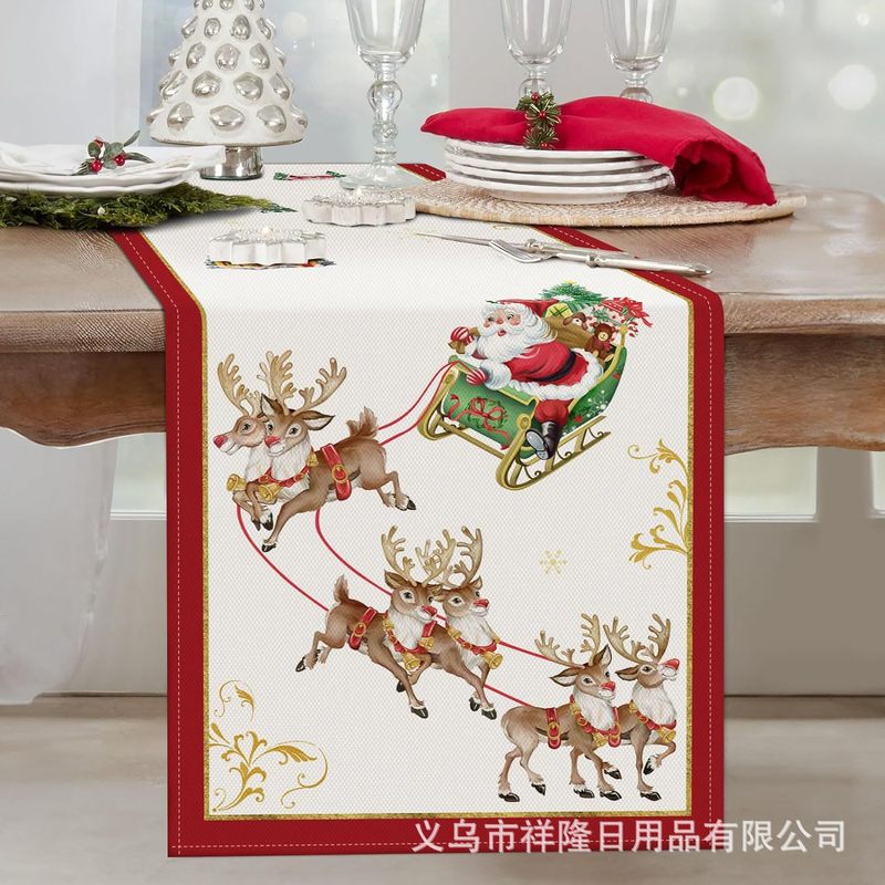 クロスボーダー爆発クリスマステーブル旗キッチンパーティーテーブルクリスマスツリー花輪雪だるま鈴サンタクローステーブル旗|undefined
