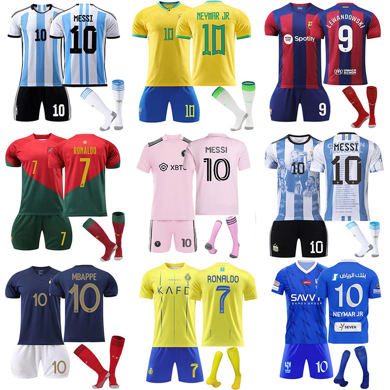 Wholesale 2324 National team club Argentina Massey No. 10 jersey No. 7 C Luo football uniform suit with socks Wholesale 2324 National team club Argentina Massey No. 10 jersey No. 7 C Luo football uniform suit with socks