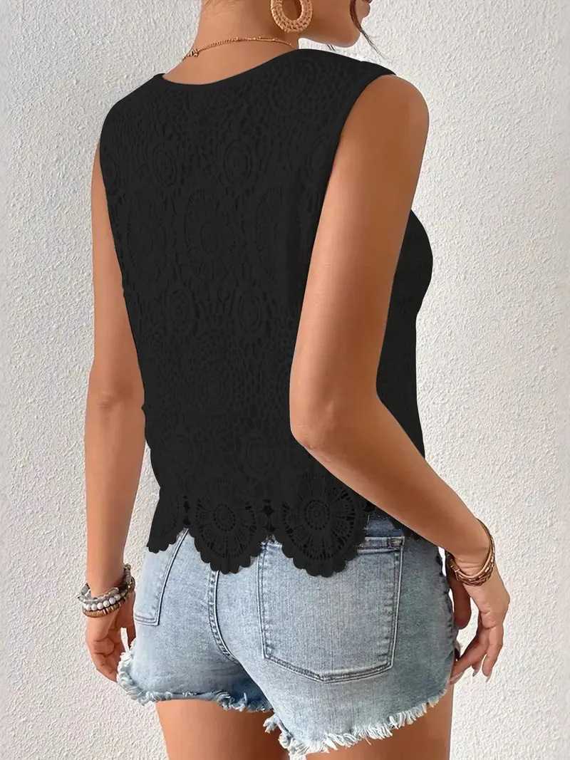 Women's French Style Crochet Camisole Heavy Duty Summer Top Chic Slimming Sexy Elegant Floral Outer Layer_ecoleips.com