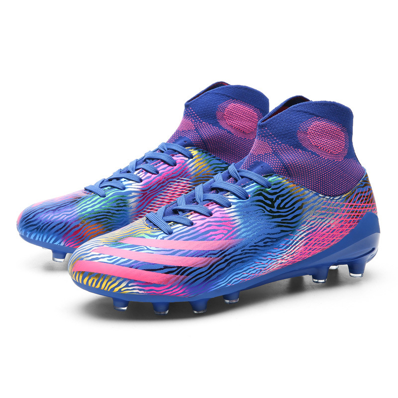 Venta al por mayor zapatos de fútbol juvenil para hombres y mujeres transpirables color de pato mandarín color de alto contraste color casual largo hierba de uñas zapatos de entrenamiento para niños