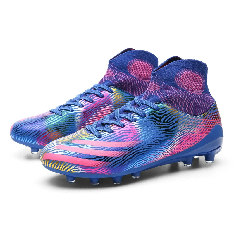 Молодежная футбольная обувь оптом, мужская и женская дышащая детская тренировочная обувь с высоким верхом, цвет мандарины, повседневная детская обувь с шипами и травой
