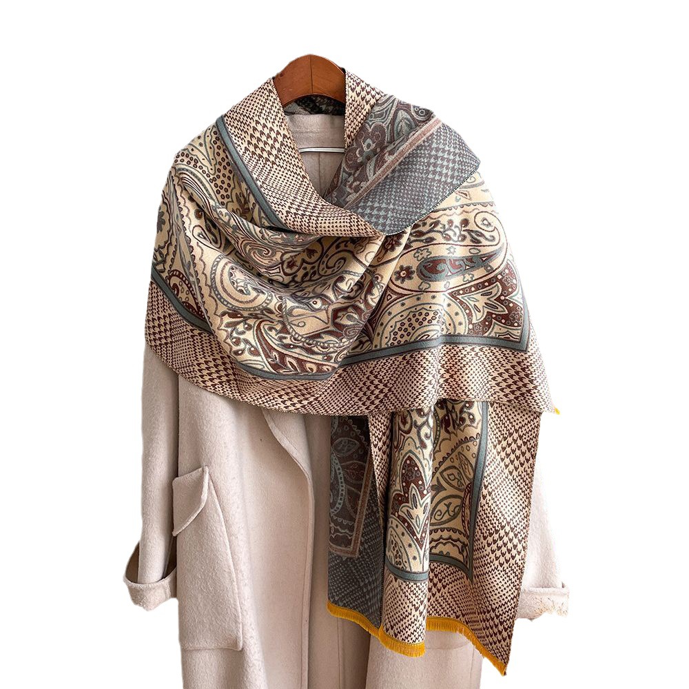 2023 europeo y americano elegante todo partido bufanda de alto grado floral impreso bufanda Otoño e Invierno Cachemira-como moda Commuter chal