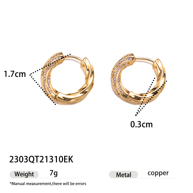 Moda europea y americana de alta calidad de textura de torsión pernos de orejas incrustados con zircon amor simple y versátil otoño e invierno temperamento pendientes