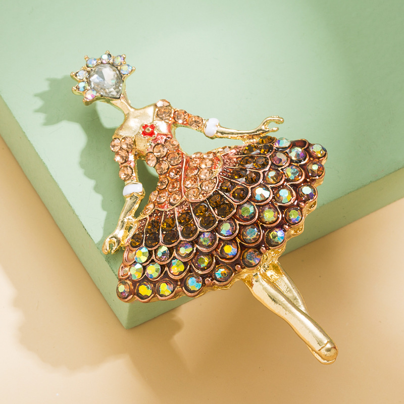 New Alloy Diamond Ballet Girl Cute Fashion Boutonniere Rhinestone Brooch Pin display picture 4