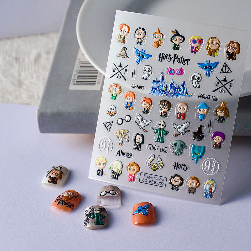 FEB European and American relief nail stickers cartoon retro 5D Elf magic Potter children nail stickers decoration wholesale