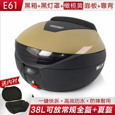 Motorcycle trunk | Rear Trunk Electric - 61-black-box-with-black-lampshade-olive-yellow-panel-backrest-lining