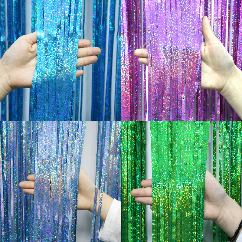 Amazon Dot Laser Rain Silk Curtain 2.3 Silk Thickened Tassel Door Curtain Birthday Wedding Party Decoration Background Curtain