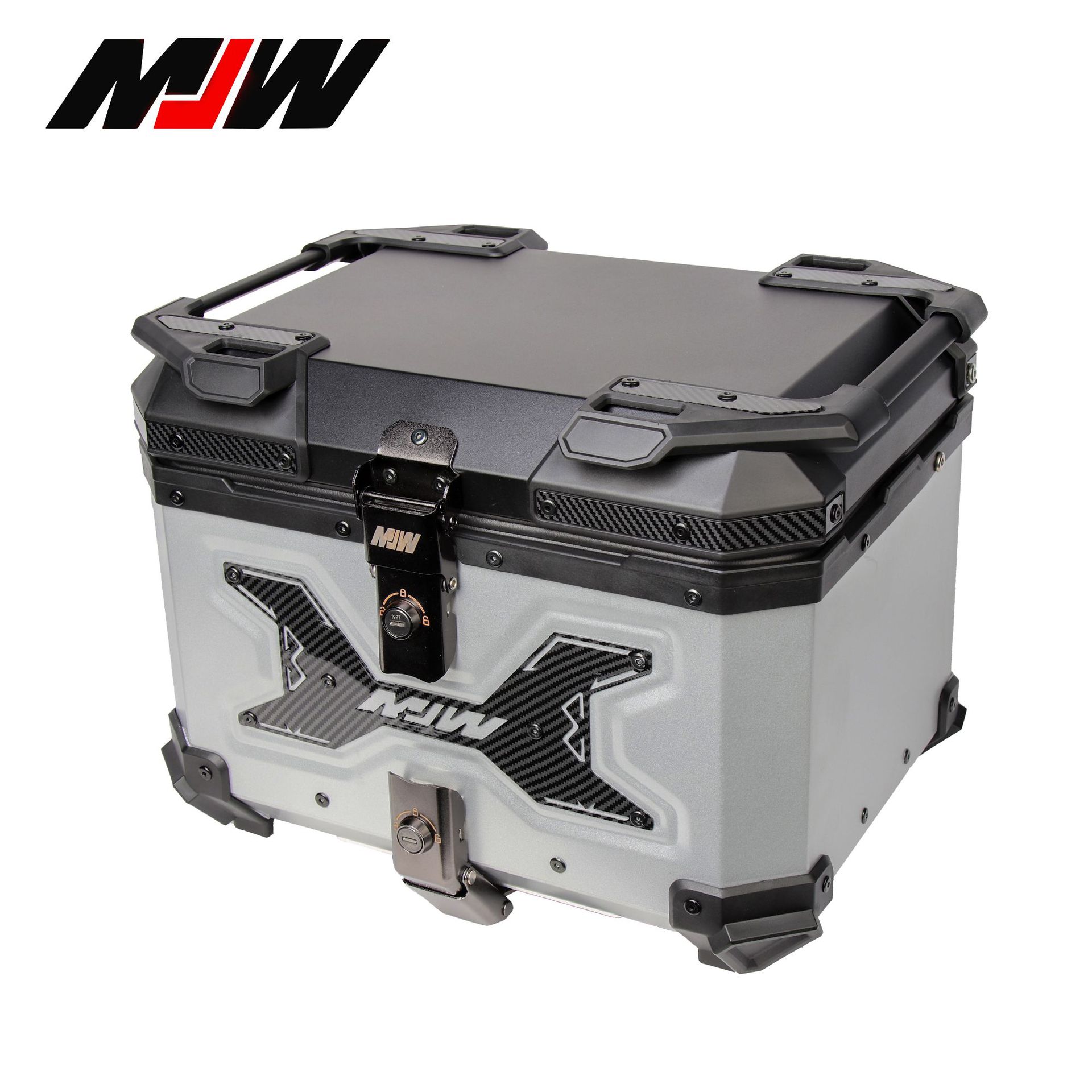 MJW45L motocicleta glaciar plateado maletero a prueba de agua desmontaje rápido caja de almacenamiento de aleación de aluminio caja de cola estampada a prueba de caídas