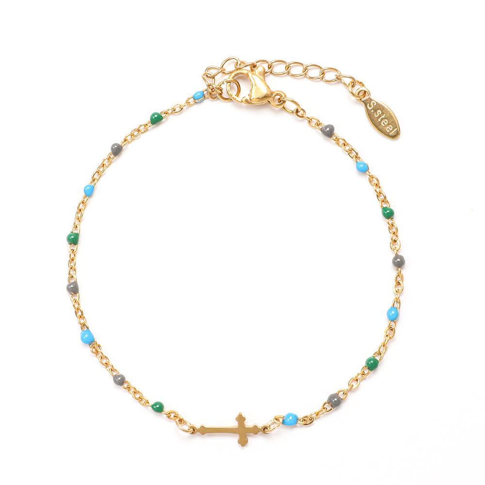 Stainless Steel Simple Style Cross Enamel Plating Bracelets display picture 13