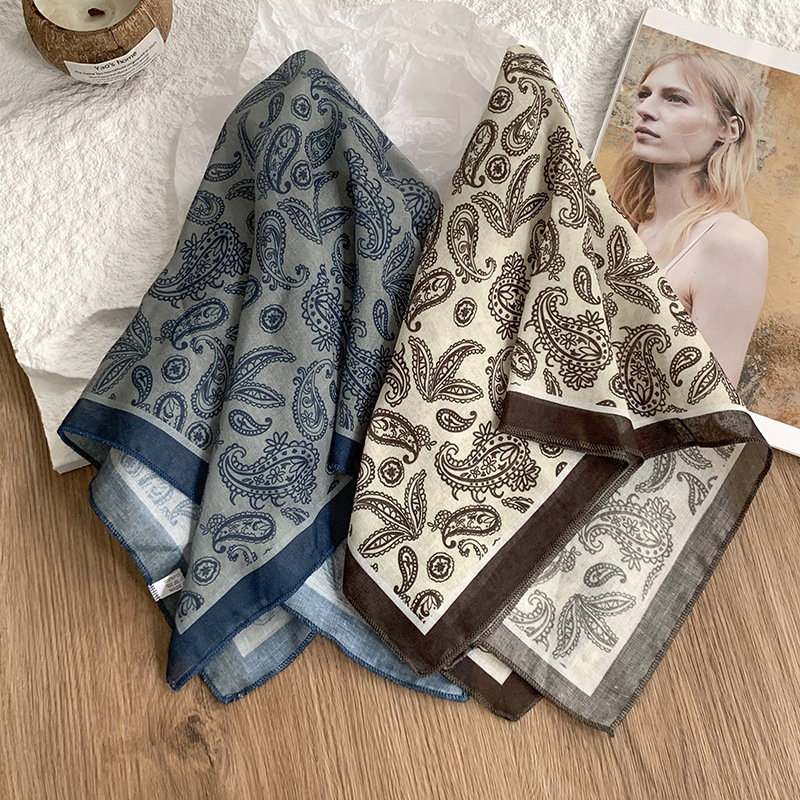 Pañuelo de seda de algodón y lino, bufanda cuadrada, sensación premium, nueva bufanda decorativa de todo fósforo de verano, pañuelo en la cabeza delgado, cinta para el cabello, cinta para el cabello