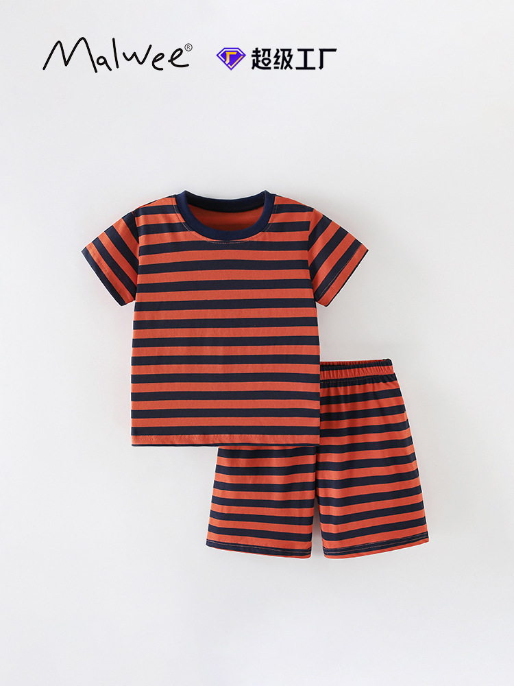 Malwee transfronterizo juego de rayas para niños verano nuevo estilo europeo y americano camiseta de cuello redondo para niños de manga corta ropa infantil
