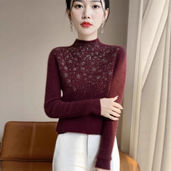 25秋冬季新款修身内搭打底衫上衣一线成衣针织衫女半高领镶钻毛衣