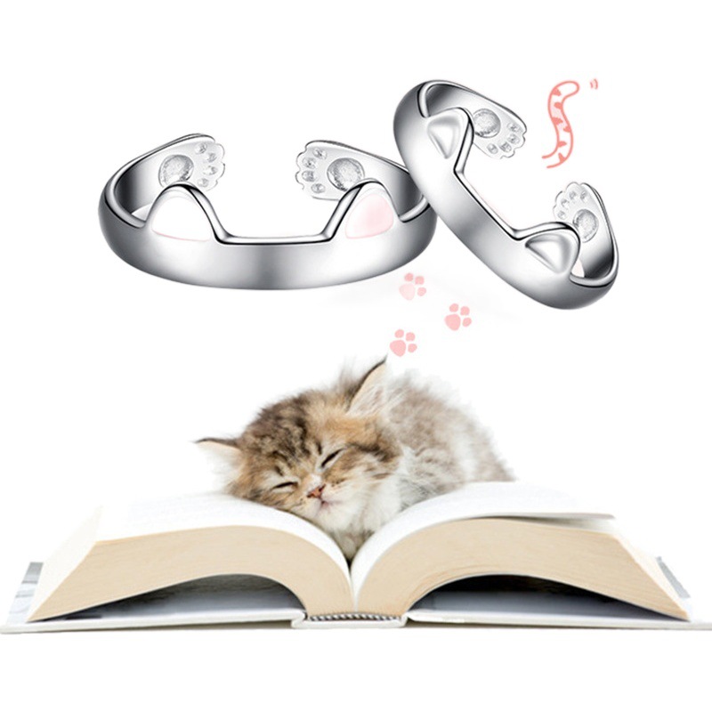 Japanese and Korean Explosions Simple Cute Kitten Ring Women's Open Cat Paw Cat Ears Puppy Ring Women's Jewelry