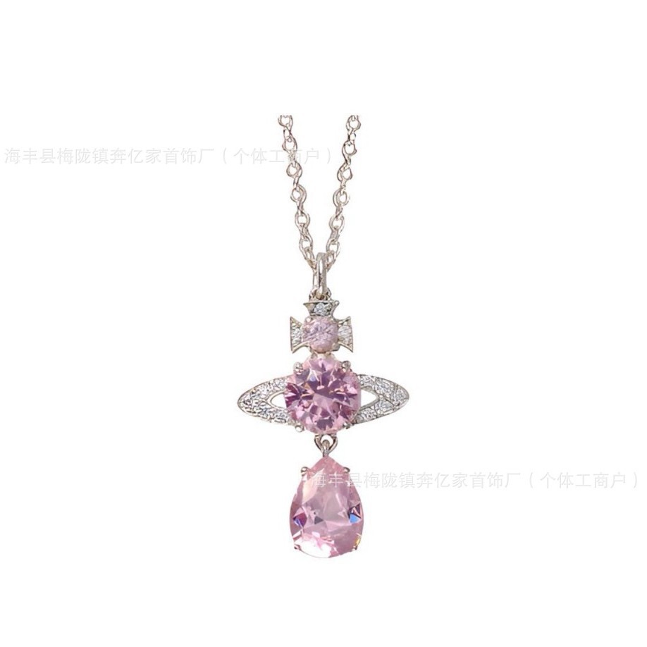 Empress of the West Mermaid Tears Necklace for Women with Sparkling Water Drop Diamond Saturn Pendant, Thick Gold, Light Luxury, High-End Clavicle Chain, Wholesale
