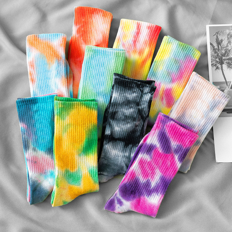 Tie-Dye Mid-Calf Cotton Socks Cross-Border Street Fashion Socks Women's Ins Socks Men's Gradient Color Sports Fashion Personality Trend