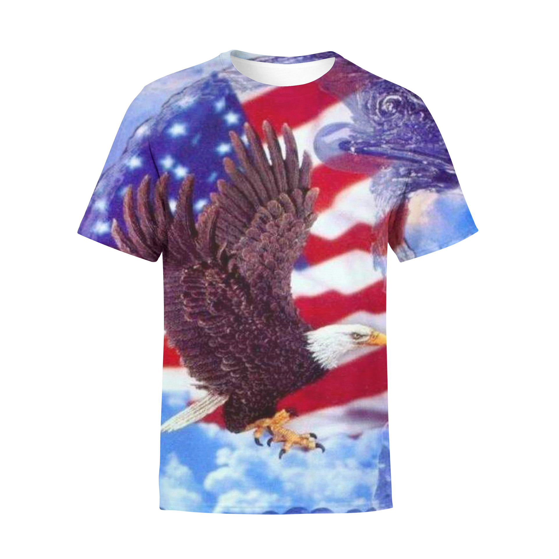 2022 verano nueva manga corta 3D Impresión digital bandera americana hombres y mujeres ropa camiseta suelta