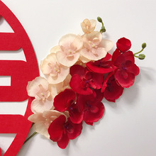 结婚婚房床头电视墙套餐装饰花粉红蝴蝶兰仿真花瓶摆件背景墙配件