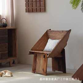 榆木背靠椅复古休闲椅子异形板凳民宿酒店咖啡厅榆木休闲椅阳台椅