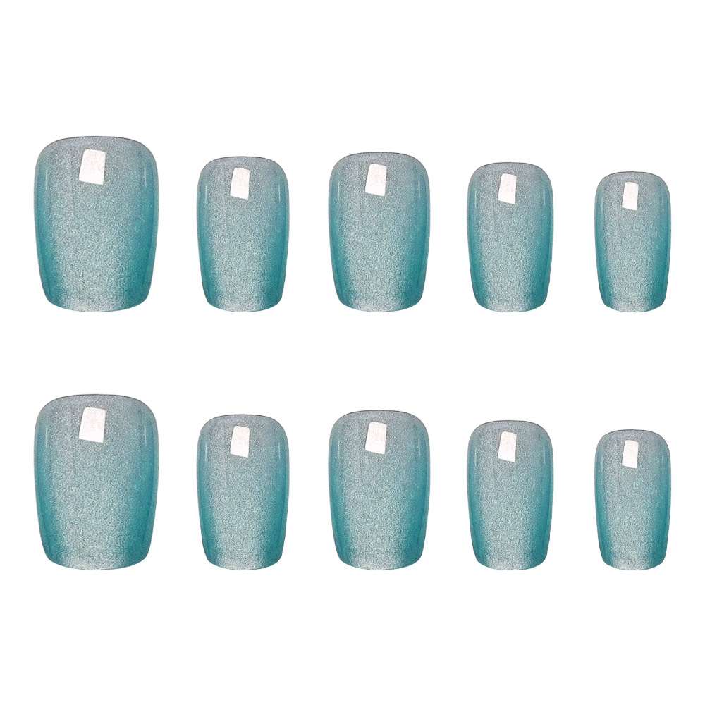 Malla corta de ojo de gato de cristal, 10 piezas, parche de uñas simple, pieza de uñas en forma de escalera verde esmeralda de moda