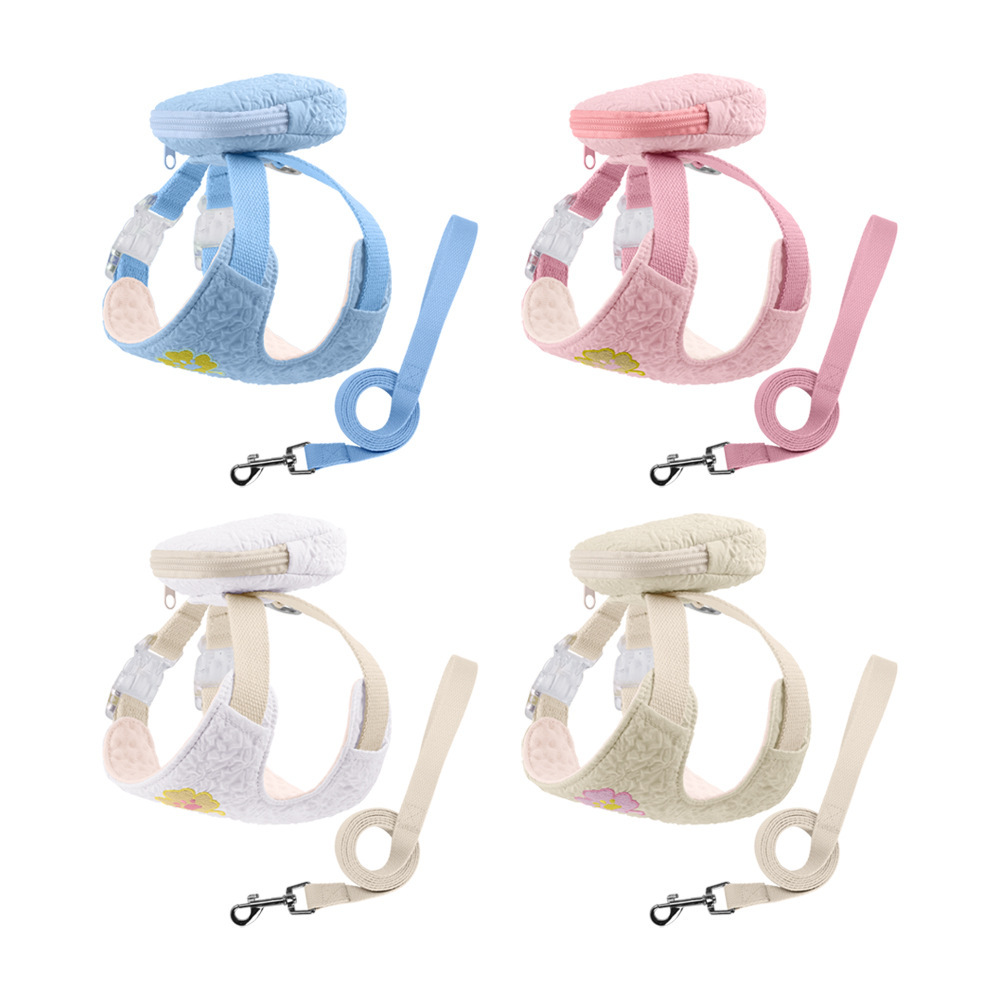 Los perros salen flores frescas bordadas mochila estilo chaleco espalda espalda para pasear a los perros cuerda de gato cuerda de tracción para perros
