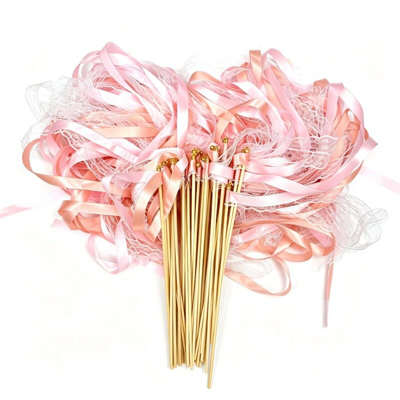 Champagne-colored lace ribbon fairy wand, a handheld prop for wedding ceremonies, and a decorative item for parties and photoshoots Champagne-colored lace ribbon fairy wand, a handheld prop for wedding ceremonies, and a decorative item for parties and photoshoots