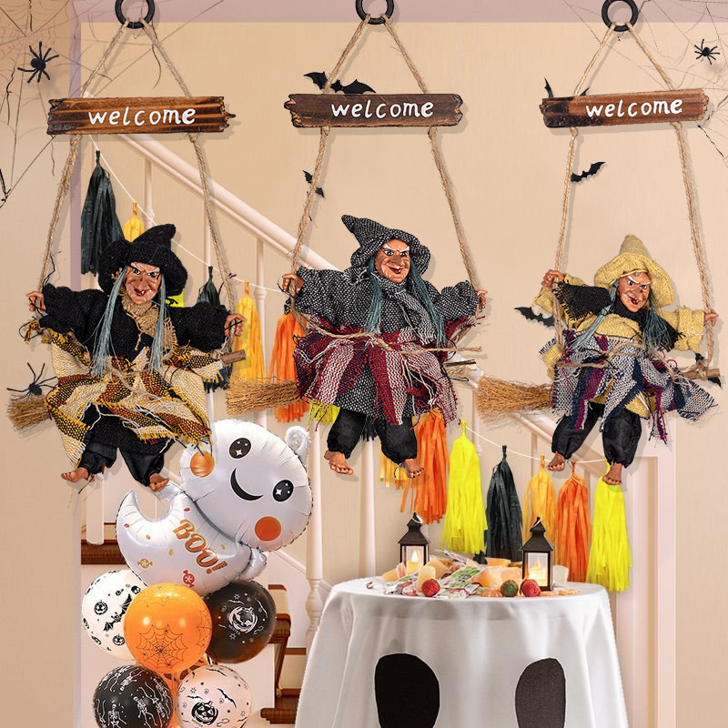 Halloween retro pendant small pendant broom witch welcome wooden brand festival theme party props