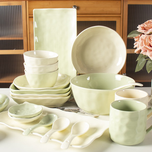 Stone pattern tableware bowl dish suit household atmosphere tableware Korean ins Wind Net red ceramic rice bowl dish soup bowl