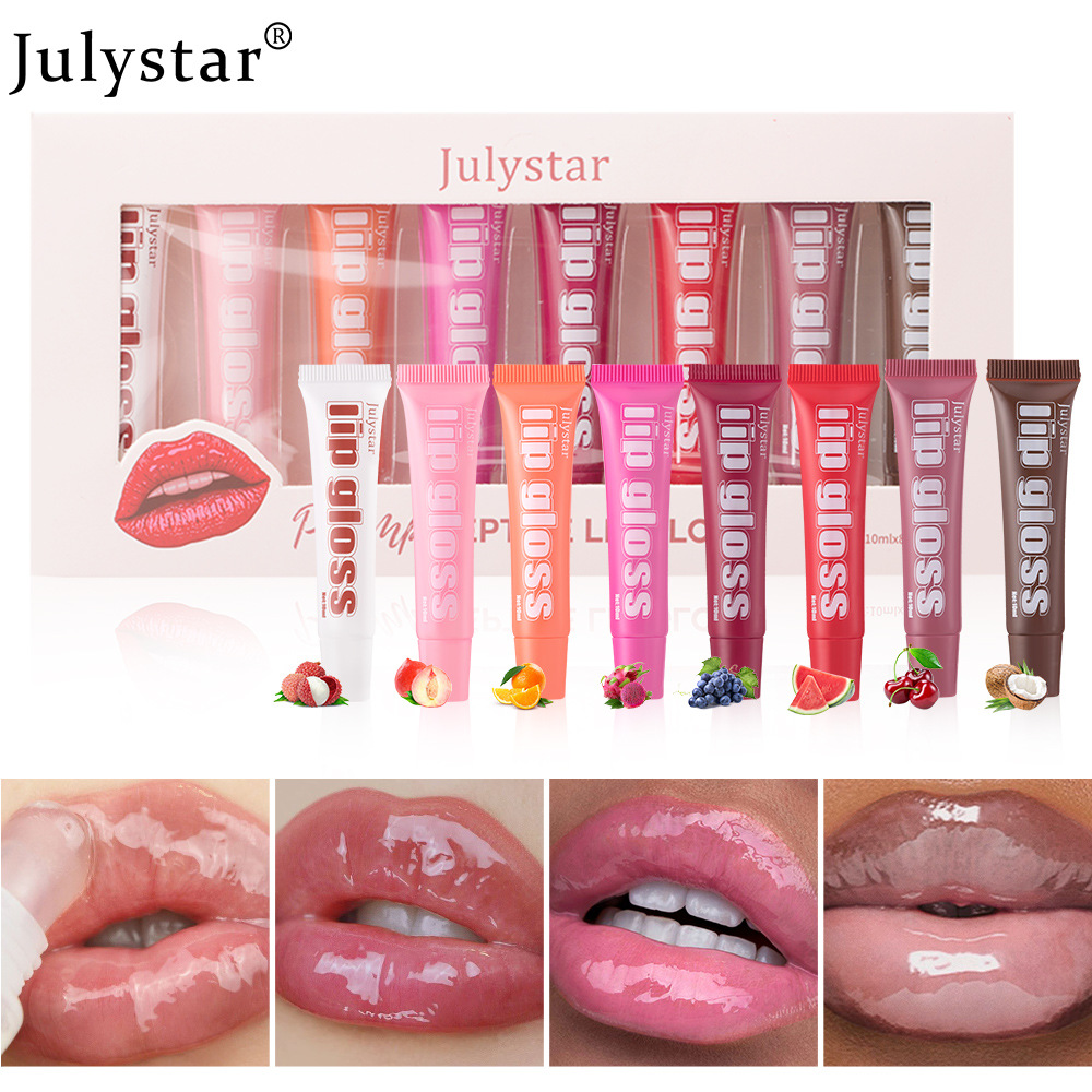 Julystar Fruit-Flavored Long-lasting Moisturizing Lip Gloss, Lustrous and Transparent 8-piece set, Lip Moisturizing Cream, Wholesale Lip makeup undefined