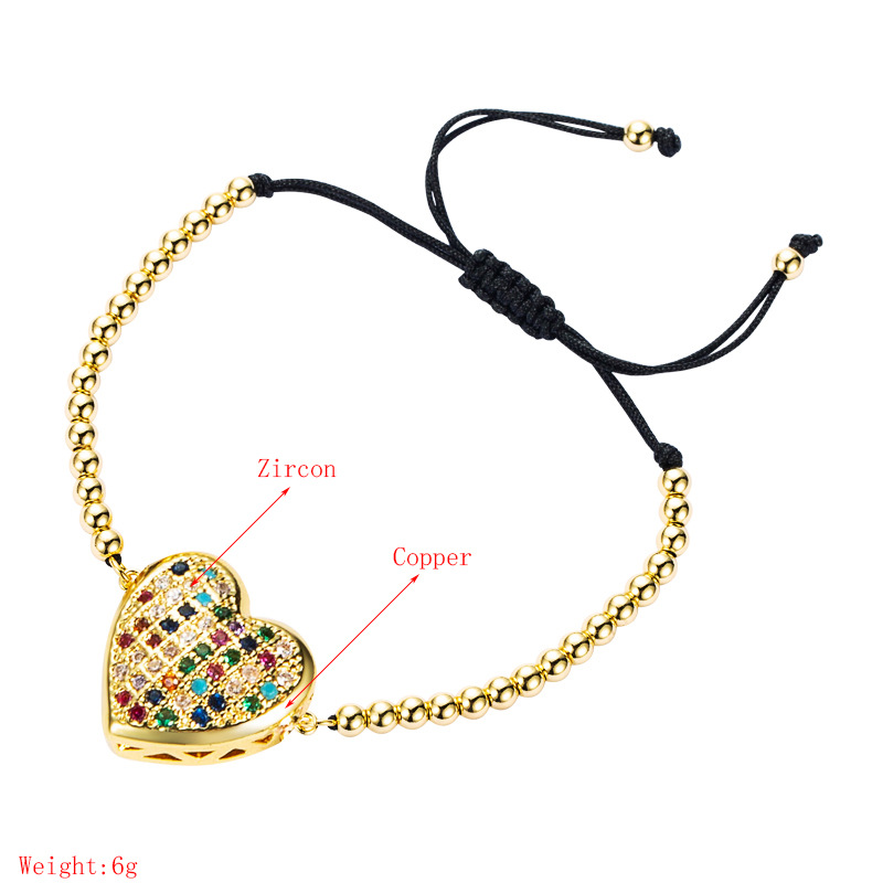 fashion copper micro-inlaid color zircon heart-shaped beaded adjustable bracelet