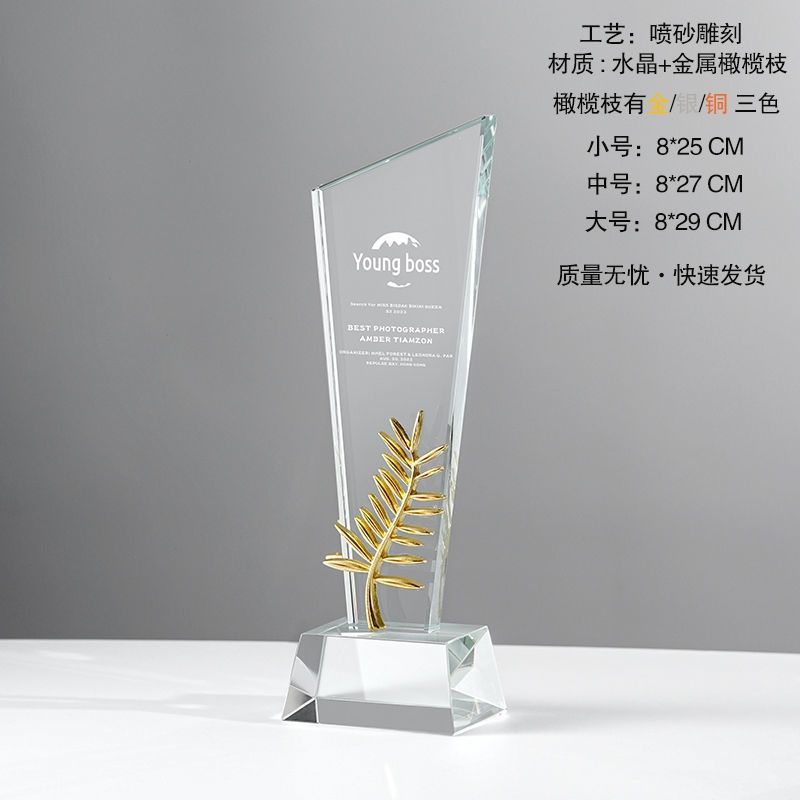 Trofeos de cristal de colores brillantes medalla creativa de alta calidad grabada excelente competencia de empleados de la reunión anual del equipo de la compañía