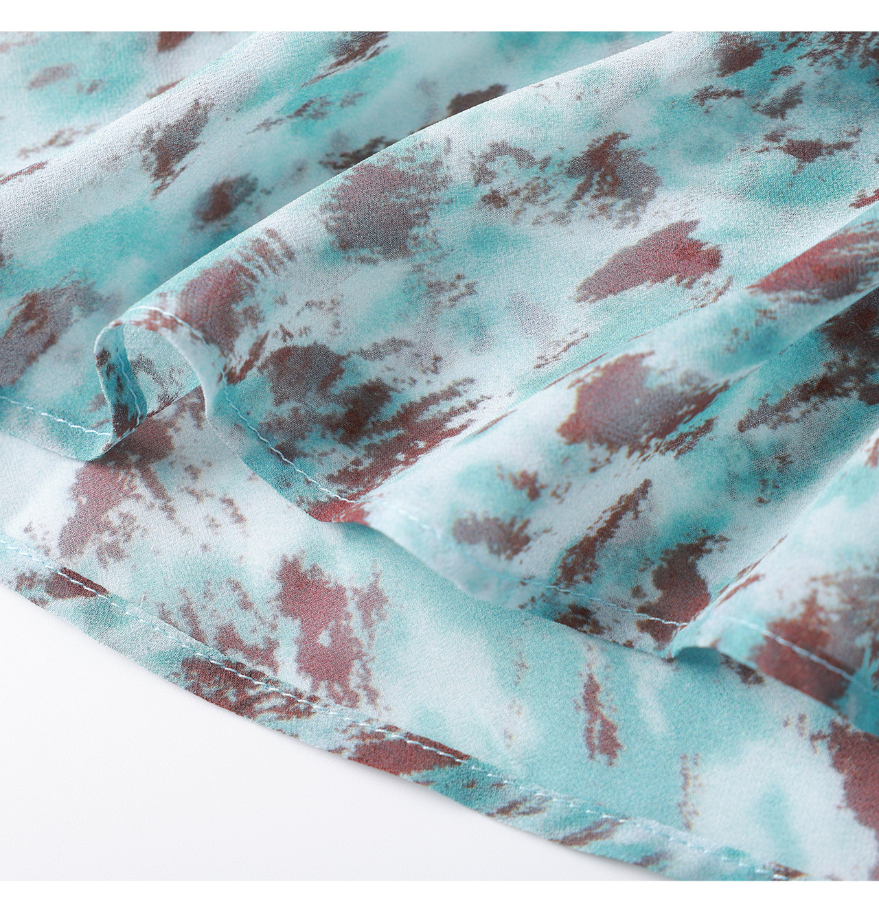 Đầm maxi nữ cổ V tay lá sen chất liệu chiffon in hoa nhí — xanh lam chi tiết 20