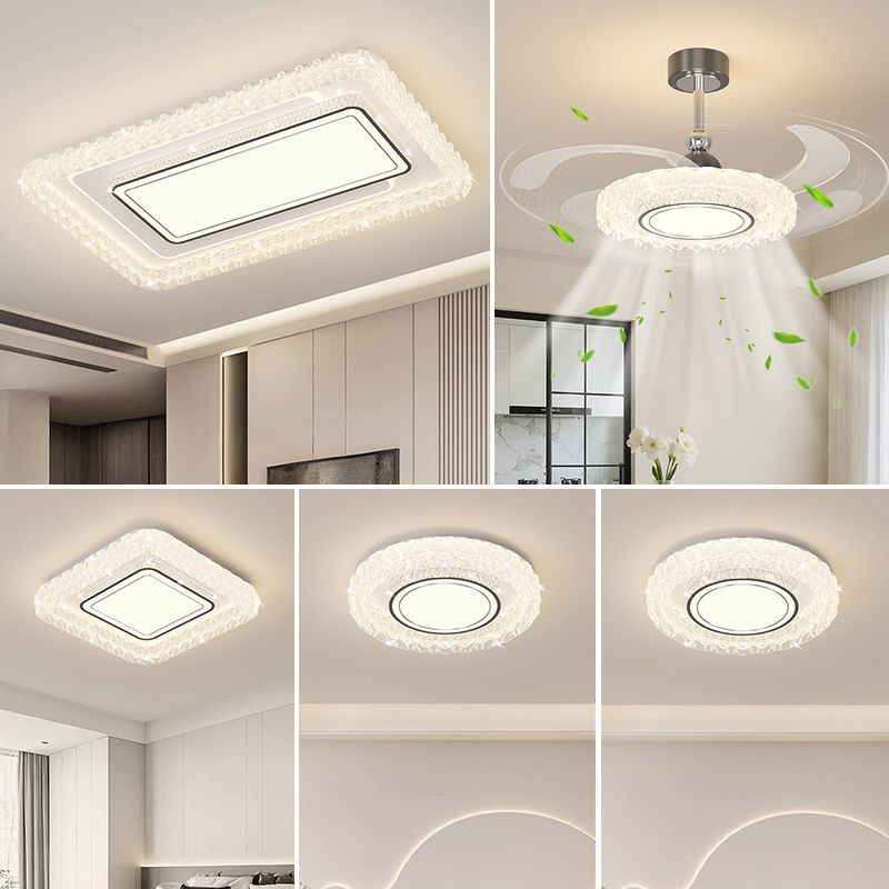 Invisible Crystal Light Luxury High-End Fan Lamp for Living Room, Study, Dining Room, Home Use, Silent Integrated Ceiling Fan Lamp, Ceiling Light