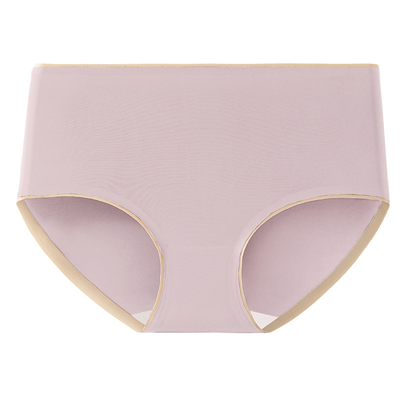 Ropa interior de color sólido simple, seda de hielo para mujer, cintura media sin costuras, entrepierna antibacteriana de verano, ropa interior de entrepierna de algodón puro, pantalones de cadera para mujer