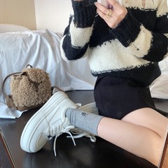 葡萄媽studiolee減齡圓頭百搭系帶厚底增高運動板鞋休閒小白鞋女