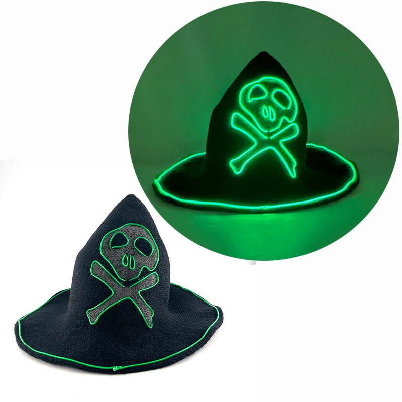 Comercio exterior nuevo LED calavera de Halloween sombrero luminoso hechizo sombrero de punto fantasma sombrero de fiesta europea y americana
