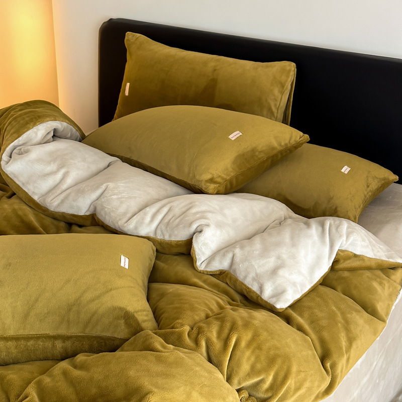 10A antibacteriano invierno leche cama de lana de cuatro piezas con cubierta de edredón caliente engrosada invierno invierno bebé cama de lana de coral