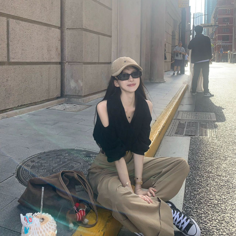 Korean Style Elegant Slim Casual Design Outerwear Top Loose Wide-Leg Pants Stylish Casual Versatile Set Korean Style Elegant Slim Casual Design Outerwear Top Loose Wide-Leg Pants Stylish Casual Versatile Set