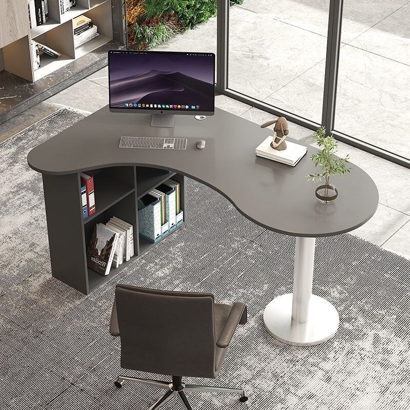 Office Computer Desk, Desktop Desk, Simple Fan-Shaped Table, Curved Manager's Desk, Single L-Shaped Office Desk, Lacquered Finish Office Computer Desk, Desktop Desk, Simple Fan-Shaped Table, Curved Manager's Desk, Single L-Shaped Office Desk, Lacquered Finish