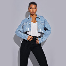 ZT60832 可溯源牛仔夹克亚马逊wish跨境欧美短款女式外套春秋女装