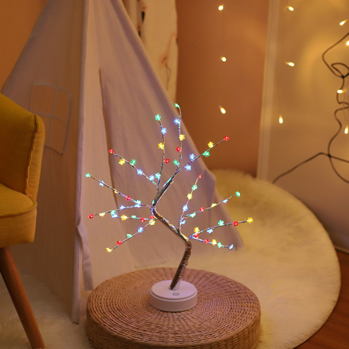 LED luz del árbol de la perla de cobre Alambre de luz de Navidad vacaciones decorativo de color cielo estrellado Interruptor táctil USB de doble uso luz de la noche
