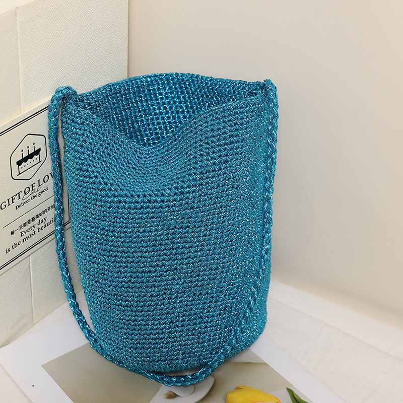 Korean Style Fashion Crossbody Straw Woven Bag - New Solid Color Bucket Bag, Versatile Woven Beach Bag For Vacation - Thumbnail 7
