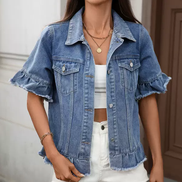 European and American Cross-Border Export Amazon New Style Washed American Hot Girl Wish Tassel Hem Short-Sleeved Denim Jacket Trendy
